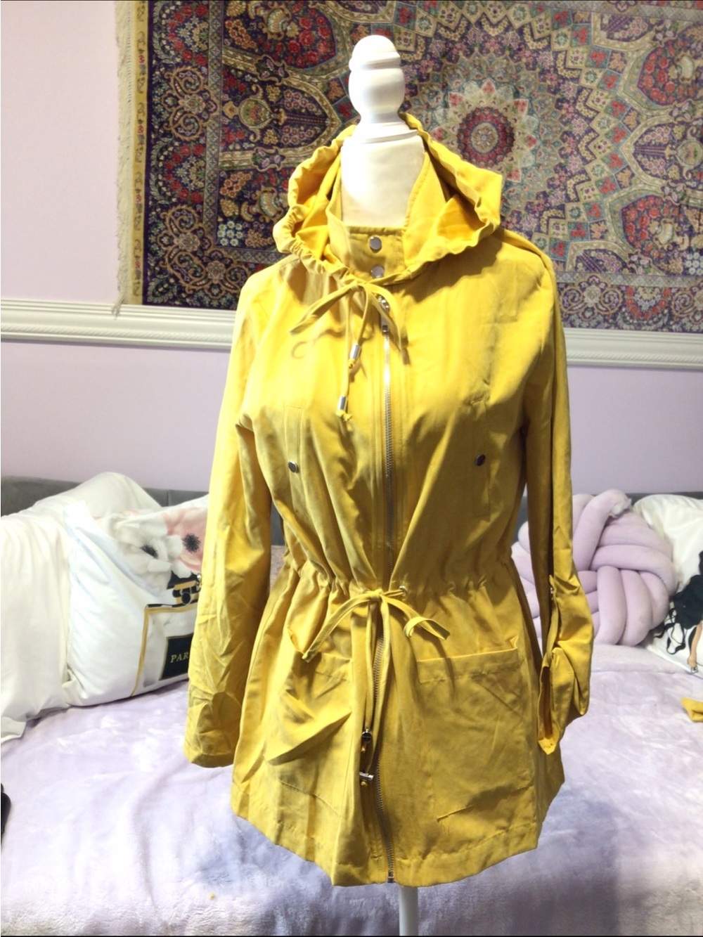 Women's Yellow Hooded Utility Anorak Jacket